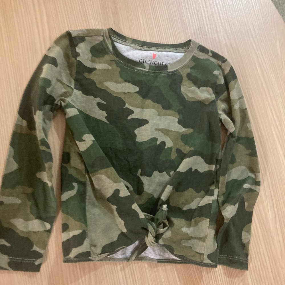 Crewcuts Light Camo Long Sleeve Top Girls 4-5 Tie Front T Shirt 100% Cotton